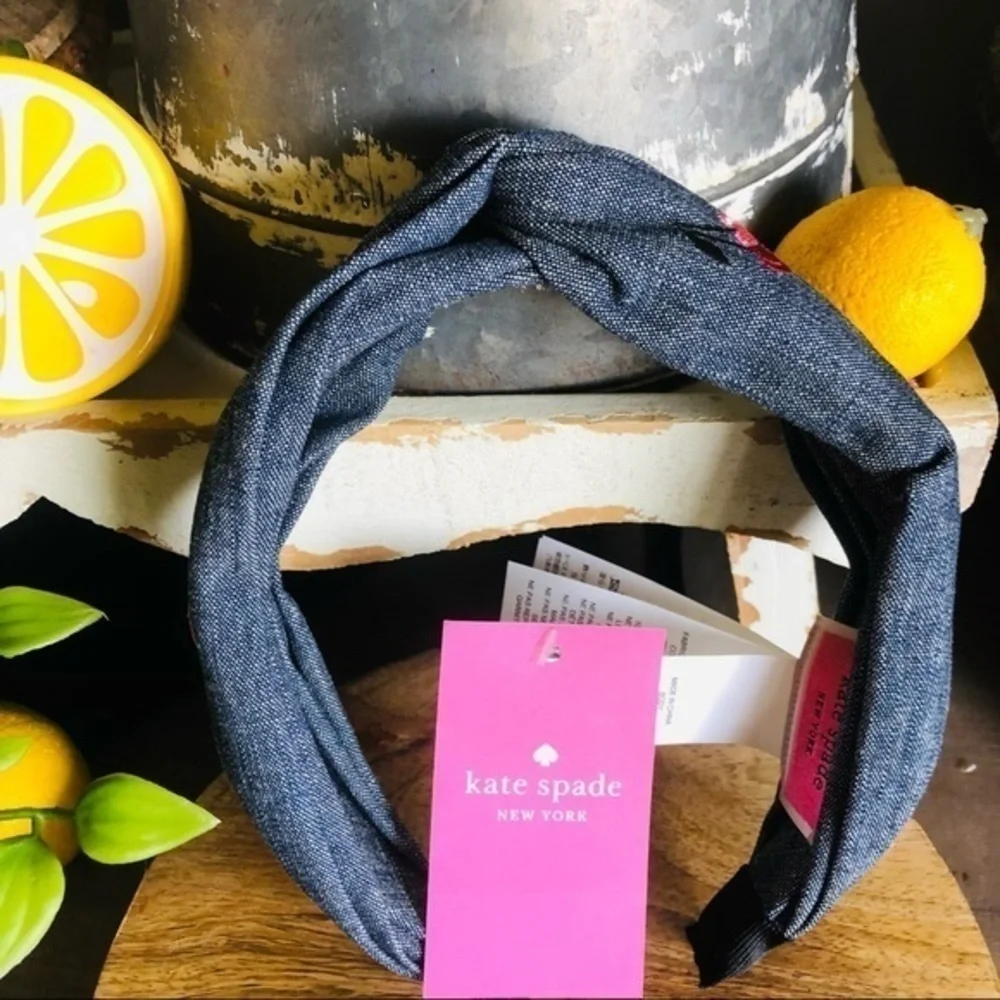 Kate Spade New York Blue Denim Cherry Headband NWT Hair Accessory